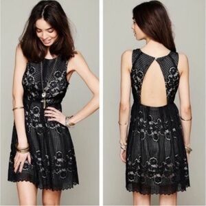 Free People‎ Rocco Dress Size 10 Black Lace Overlay Sleeveless Open Back
